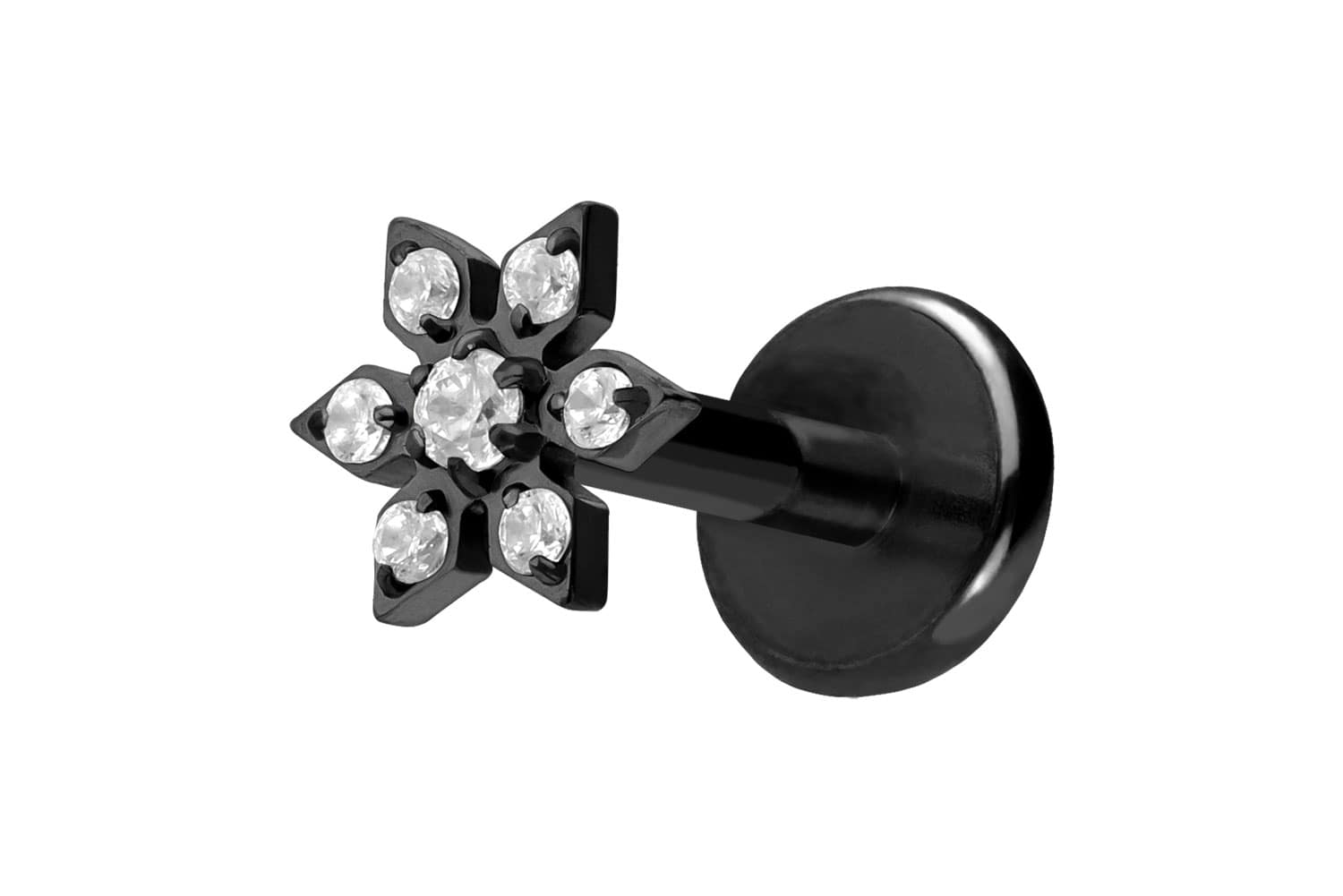 Titan Labret Piercing mit Push Fit KRISTALLBLUME